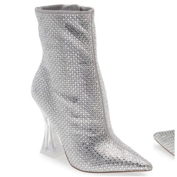 Steve Madden Vivy Ankle Boots Sparkle Rhinestone Flared Heel Silver Sz 7 - Picture 3 of 17